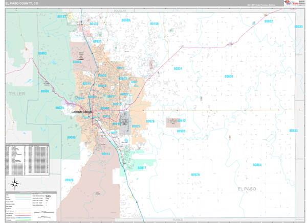 El Paso County Wall Map Premium Style